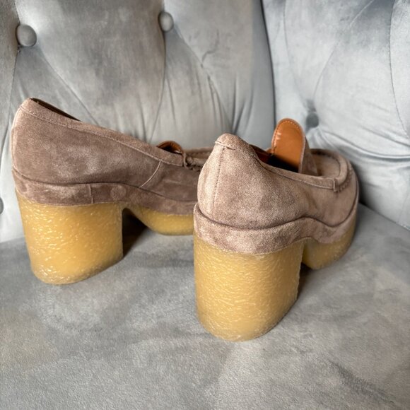 Marc Fisher Suede Platform Loafers Taupe Chunky Heel Shoes – Women’s 7.5 - Picture 6 of 9
